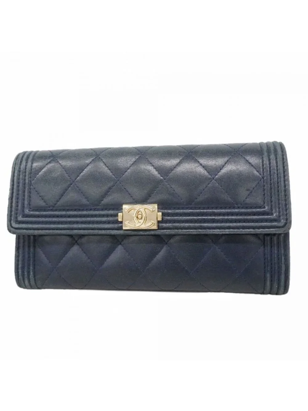 Chanel Wallet Boy Lambskin Navy Silver